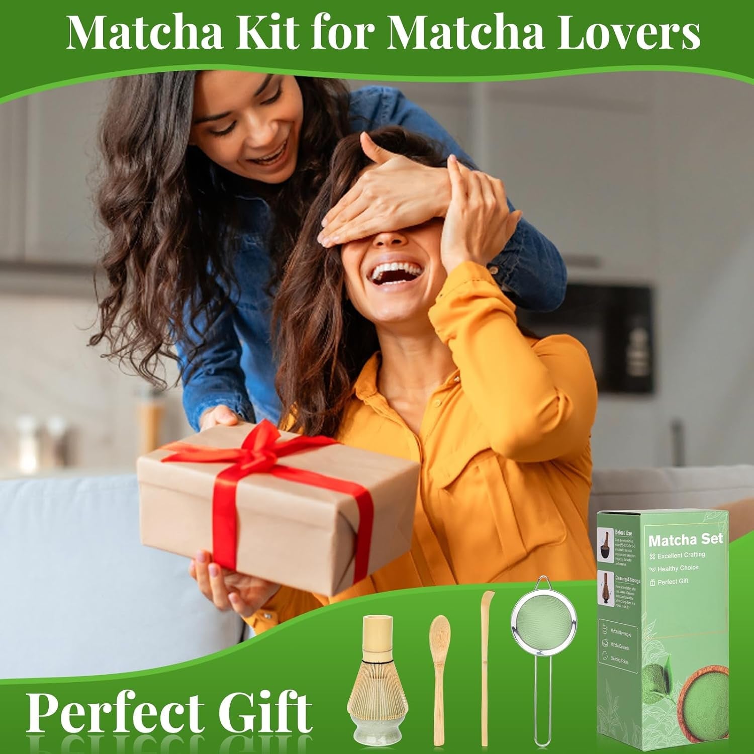 Alyvisun Matcha Set, Juego de té Matcha de 5 Piezas con Tetera Matcha y Soporte para té Matcha, Cucharadita, Juego de té Matcha para Amantes del Matcha, Ideal para Principiantes y entusiastas