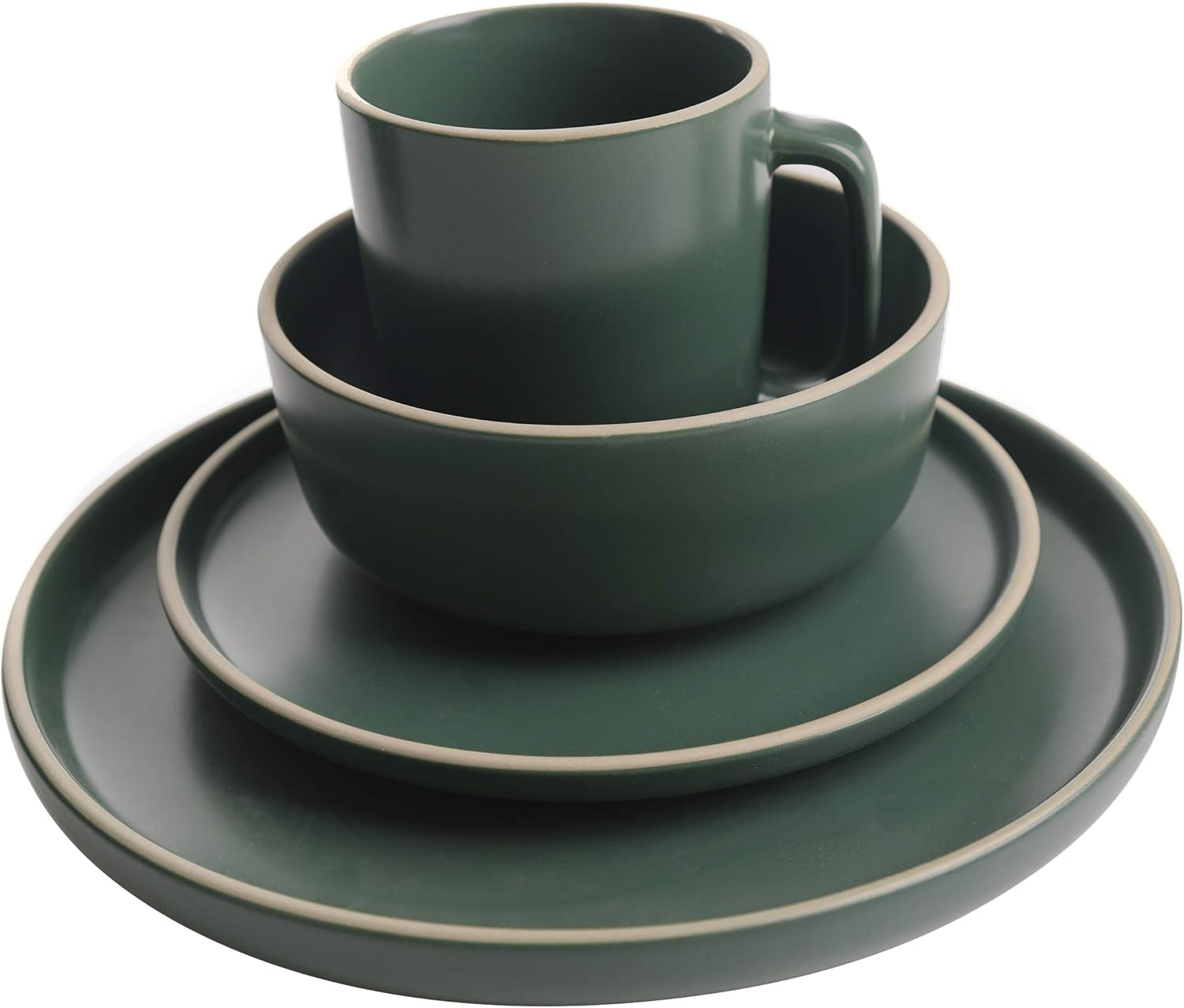 Zuma Juego de cubiertos redondos de 16 piezas, platos, cuencos, tazas y cubiertos, servicio para cuatro (16 piezas), verde