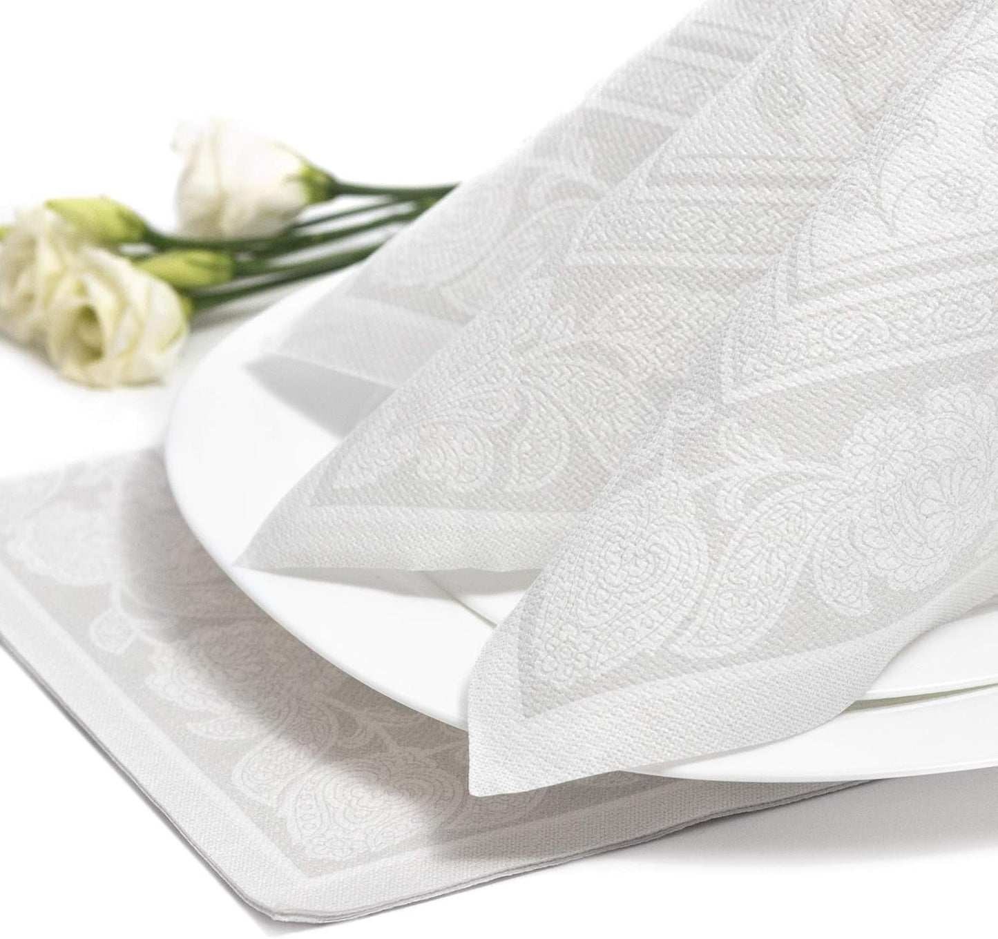 Papstar 11682 50 servilletas "Royal Collection" pliegue 1/4 40 X 40 cm "Adornos", blanco