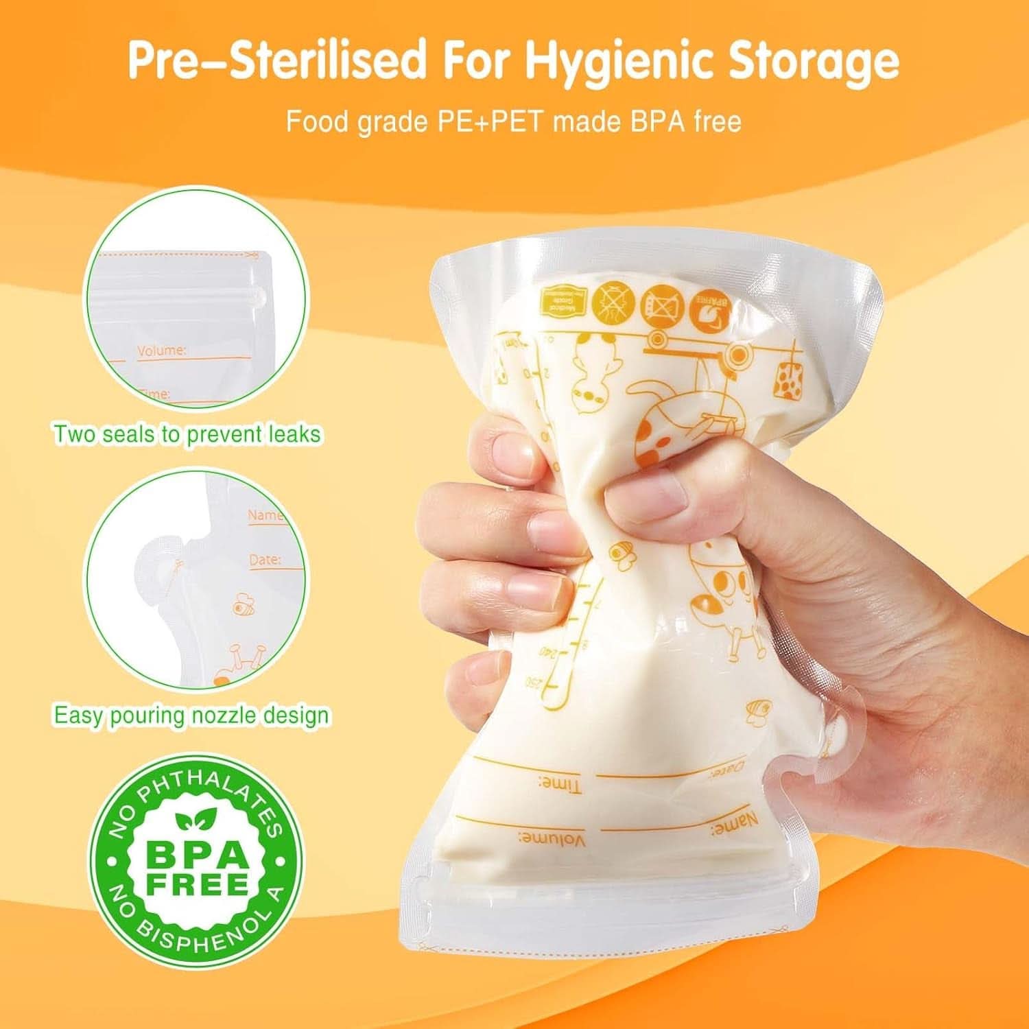 Vinabo 50 Stück Muttermilchbeutel, 250Ml Bpa-Free Muttermilk Storage Bag, Milchbeutel Für Muttermilch Mit Ausgießer Für Das Stillen, Selbststehender, Kann Eingefroren Werden, Vorsterilisiert Accesorios Alimentación y Lactancia Baby Naty Shop