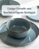 Steingut Geschirrset 12 Personen Rústico 36 tlg. TESTSIEGER, Hochwertiges Landhaussttil Steingut Geschirr Set, Schüssel- und Teller Set, Tafelservice 12 Personen, Geschirrsets Pure Living in Rauchblau