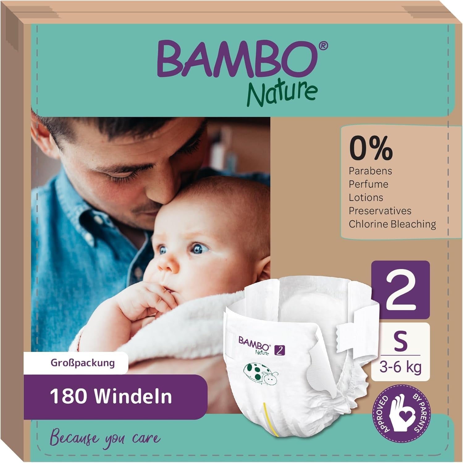 Pañales para bebé Bambo Nature, tamaño 1 (2-4 kg), caja mensual de 132 unidades | Pañales Premium con protección mejorada contra fugas | Máxima comodidad y libertad para los recién nacidos | Pañales testados dermatológicamente