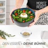 Moritz & Moritz ORGANIC Juego de cuencos para servir, azul - 2 cuencos grandes de gres de alta calidad, modernos y atemporales, aptos para microondas y lavavajillas - perfectos para ensaladas, pastas, snacks y más