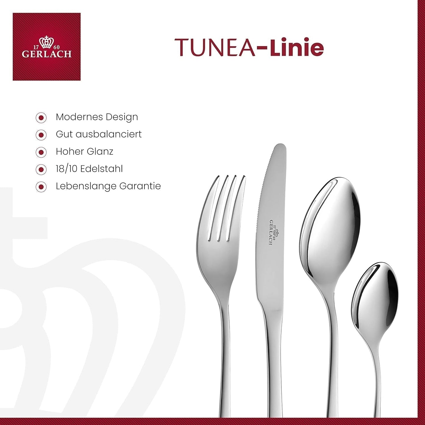 Gerlach 1760 Set Tunea, Cubiertos de acero inoxidable, 24 piezas, 6 personas Cocina Naty Shop