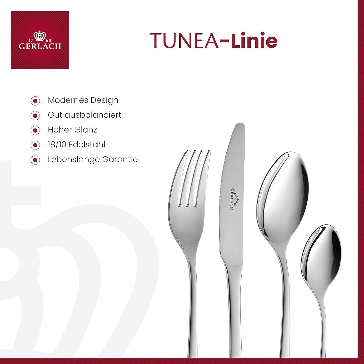 Gerlach 1760 Set Tunea, Cubiertos de acero inoxidable, 24 piezas, 6 personas Cocina Naty Shop