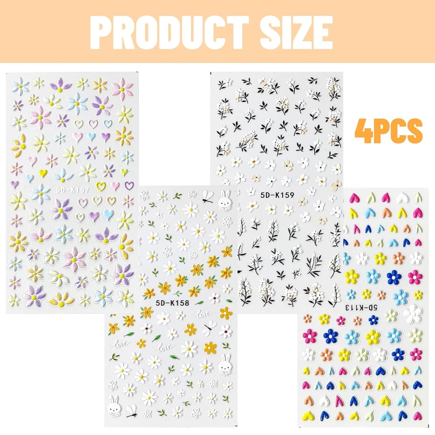 Juego de pegatinas para uñas, diseño de uñas, 4 pegatinas suaves para decoración de uñas, perfectas para uñas de gel 3D y tiras de gel UV