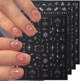 Pegatinas de uñas metálicas plateadas 3D, pegatinas de uñas para mujeres, estrella, luna, sol, láminas para uñas, pegatinas autoadhesivas, pegatinas de uñas de mariposa, pegatinas de uñas, accesorios de diseño de uñas, 8 piezas