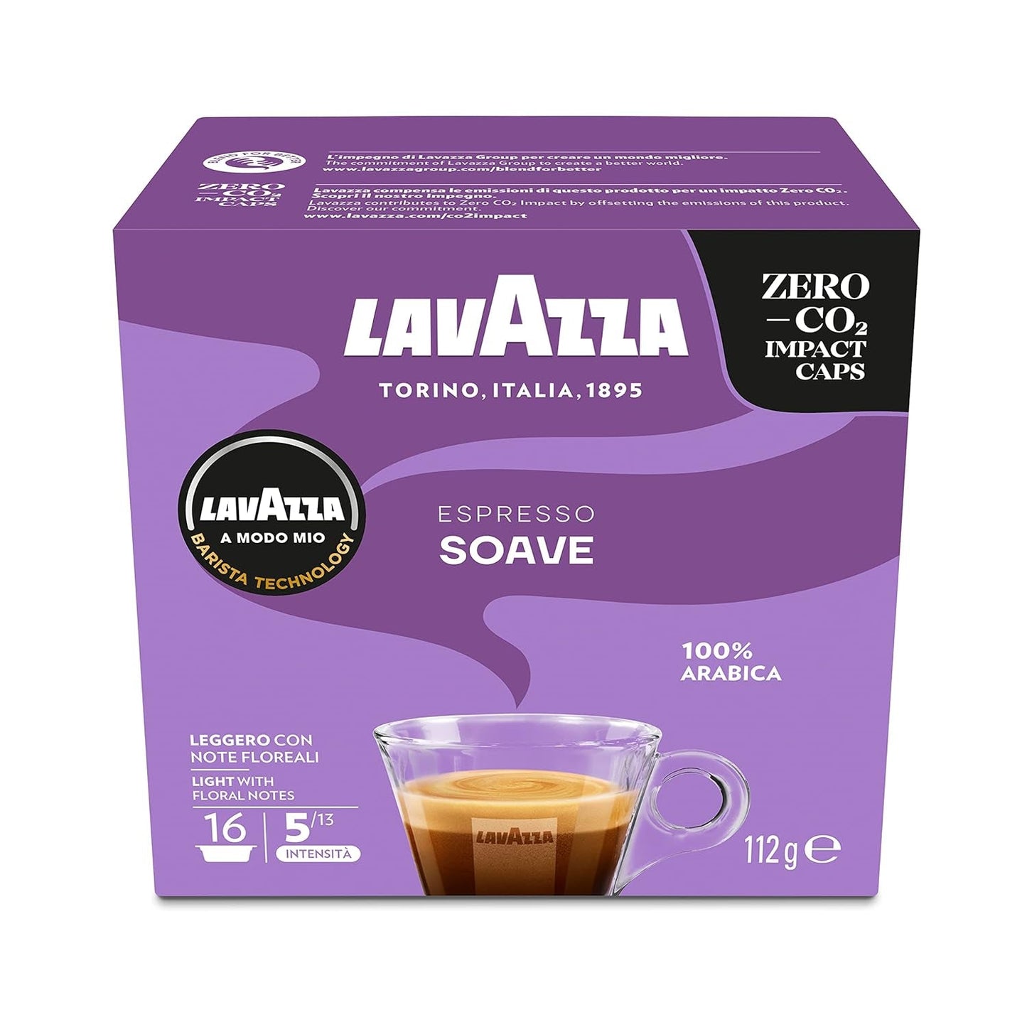 Lavazza, A Modo Mio Soave 256 Kaffeekapseln, para un café ligero y elegante Espresso con notas aromáticas de flores, 100% Arábica, intensidad 5/13, tostado medio, 16 Packungen mit je 16