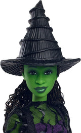 Muñeca de moda Mattel Wicked Elphaba y accesorios con piel verde, cabello trenzado negro, varias poses posibles y apariencia de vestido de fiesta desmontable, HXT62, [Multicolor]