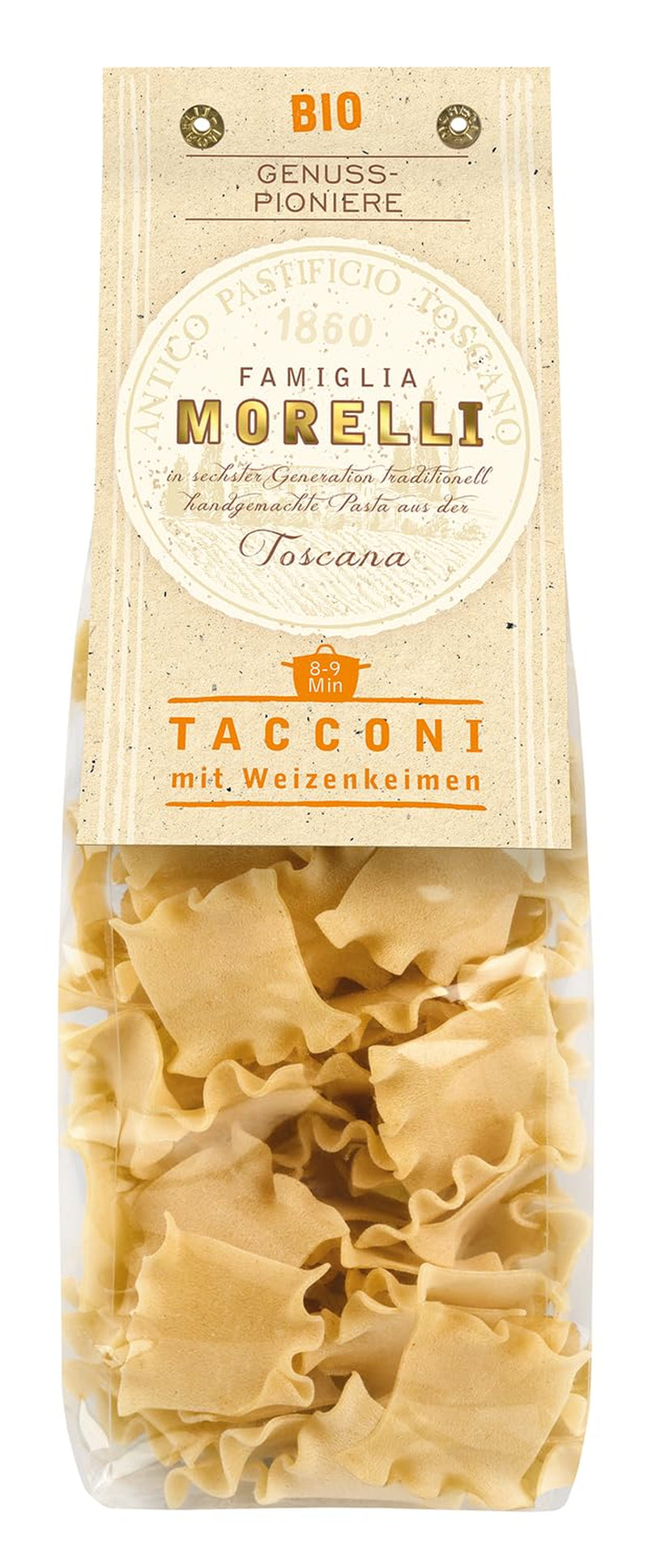 BioGourmet Pappardelle con Germen de Trigo - Pasta Ancha Orgánica para Guisos y Salsas - con Extra Nutrientes | 500 g Orgánico y Vegano