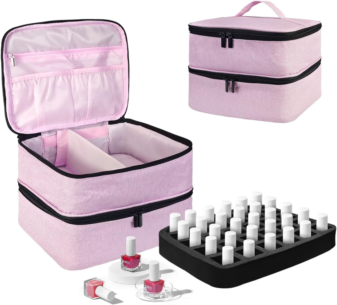Organizador de laca de uñas Tasche, caja de almacenamiento de laca de uñas Doppelschicht, organizador Koffer para Nageldesign Kosmetiktasche para 30 botellas de base de neouñas (15 ml-0,5 onzas líquidas) y 1 lámpara de uñas (negro)