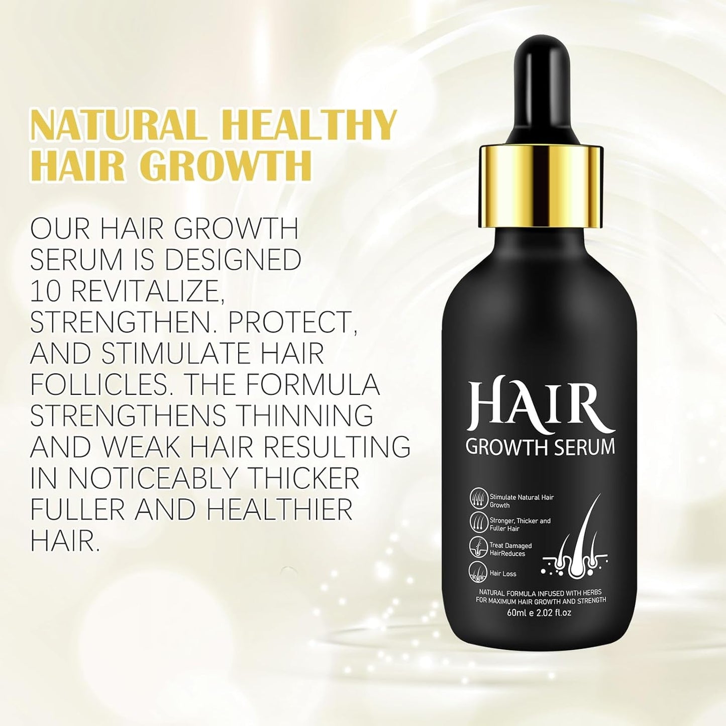 Aceite Orgánico para el Crecimiento del Cabello 5% - Solución de Uso Externo - Crecimiento y Engrosamiento del Cabello - Para la Caída y Afinamiento del Cabello Masculino - Reactiva los Folículos que se Encogen - Dispensador de Bomba Precisa, 60ml Cuidado del Cabello Naty Shop