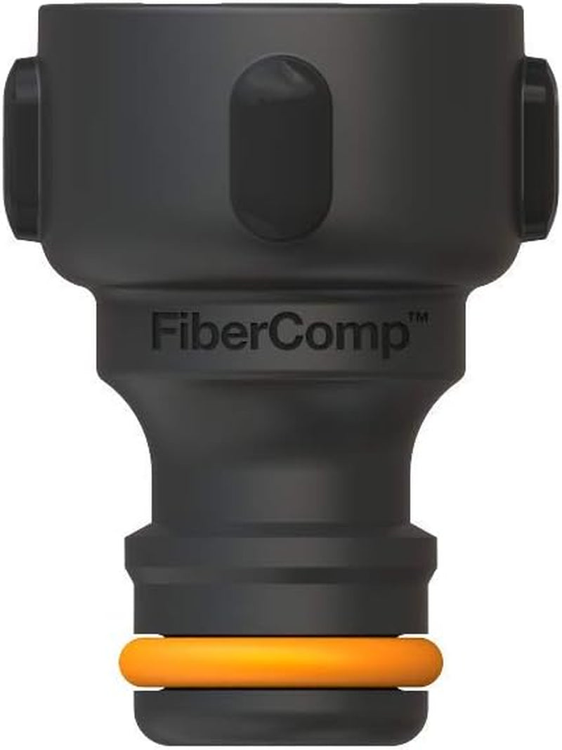 Conector de grifo Fiskars, para grifos, Ø 21 mm (G 1/2"), FiberComp, Tamaño universal, 10 g, Negro/Naranja, 1027053