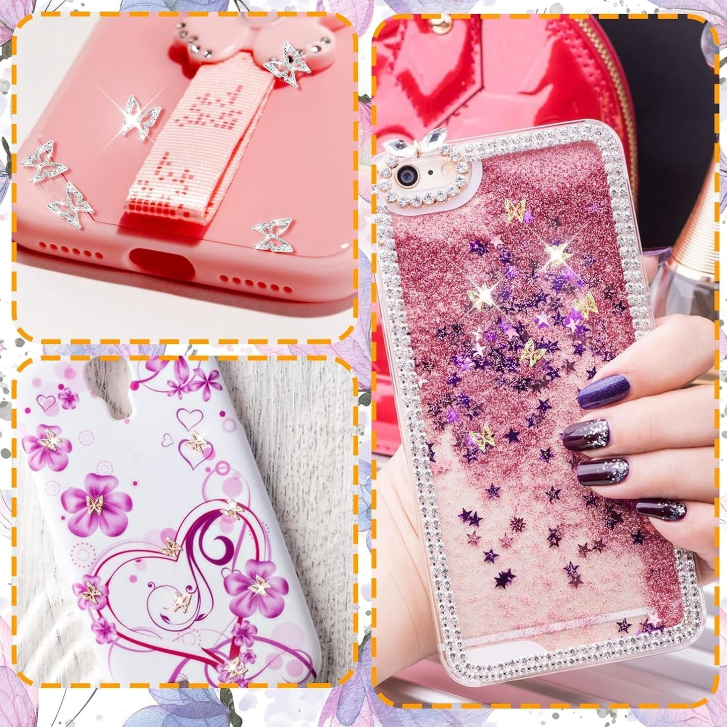 80 piezas 3D mariposa uñas encantos aleación mariposa oro plata brillo decoración uñas joyería accesorios DIY manicura para mujeres