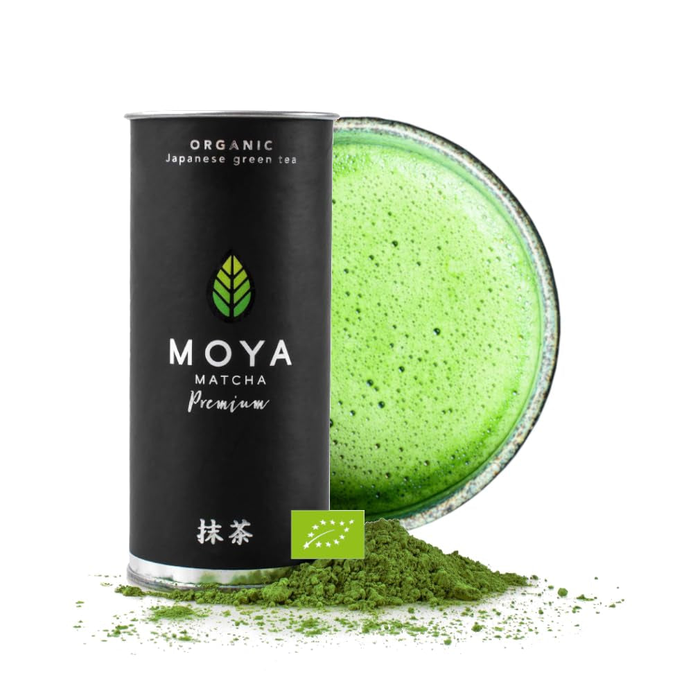 Té verde orgánico Moya Matcha en polvo | 100 g calidad premium para ceremonia | Cultivado y cosechado orgánicamente en Uji, Japón | Té verde matcha en polvo | Ideal para la ceremonia japonesa del té de agua.
