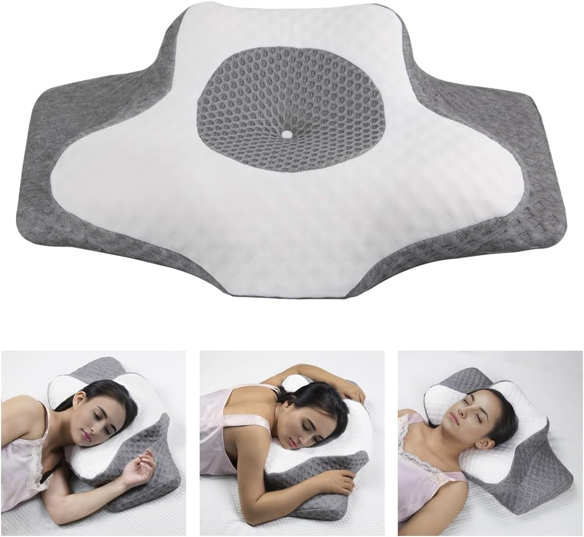 Topmener Almohada ortopédica de espuma viscoelástica, almohada ajustable para el cuello, almohada ortopédica ergonómica de mariposa para soporte del cuello durante el sueño, almohada para dormir boca arriba y boca abajo, almohadas ortopédicas cervicales Naty Shop Título predeterminado