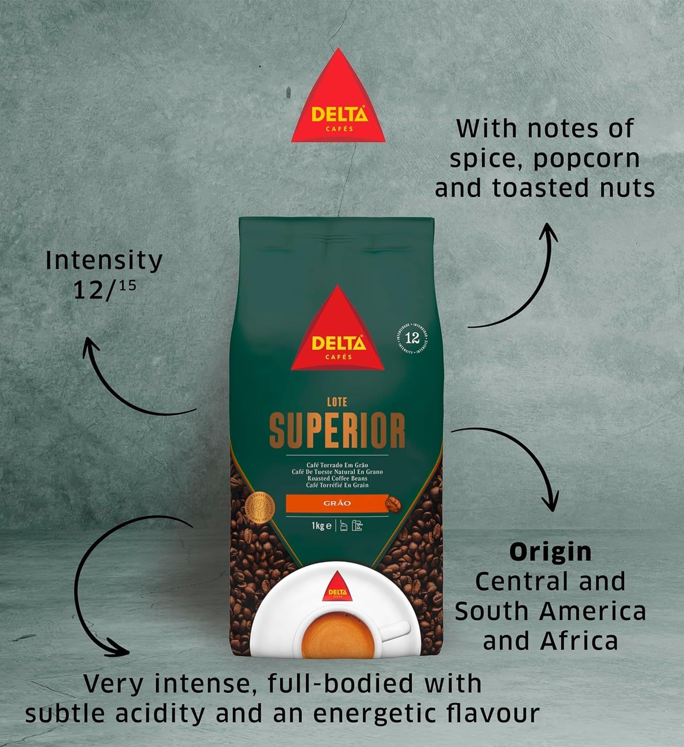Lote de envases de café Delta Superior en grano 1 kg