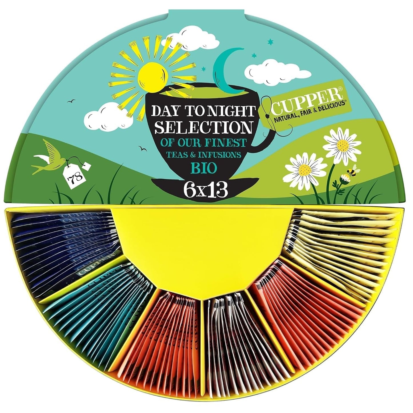Set de regalo de té orgánico Cupper, 6 surtidos de tés de hierbas y frutas para todo el día, juego de té, caja de regalo, colección de té orgánico seleccionado (1 caja, 78 bolsitas de té)