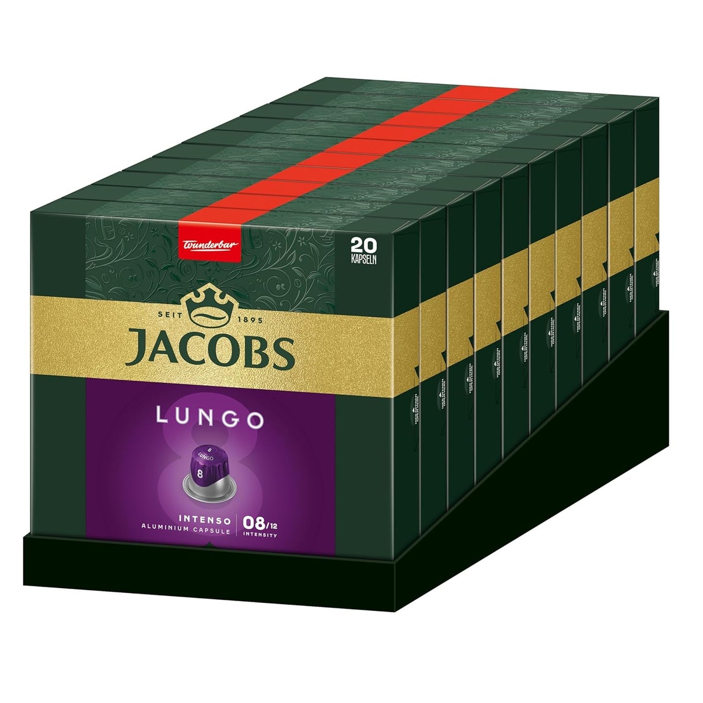 Jacobs Kaffeekapseln Lungo Intenso, Intensität 8/12, 10 x 20 Getränke, Nespresso* compatible Kaffee Kapseln, 200 Kapseln