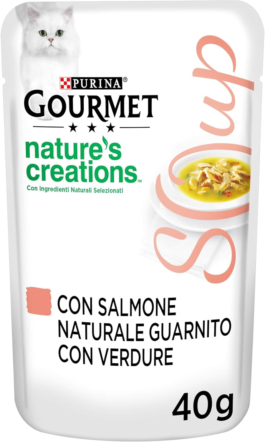 Crystal Delicate Suppenfond für die Katze, mit natürlichem Lachs, garniert mit Gemüse, 40 g, 32 unidades