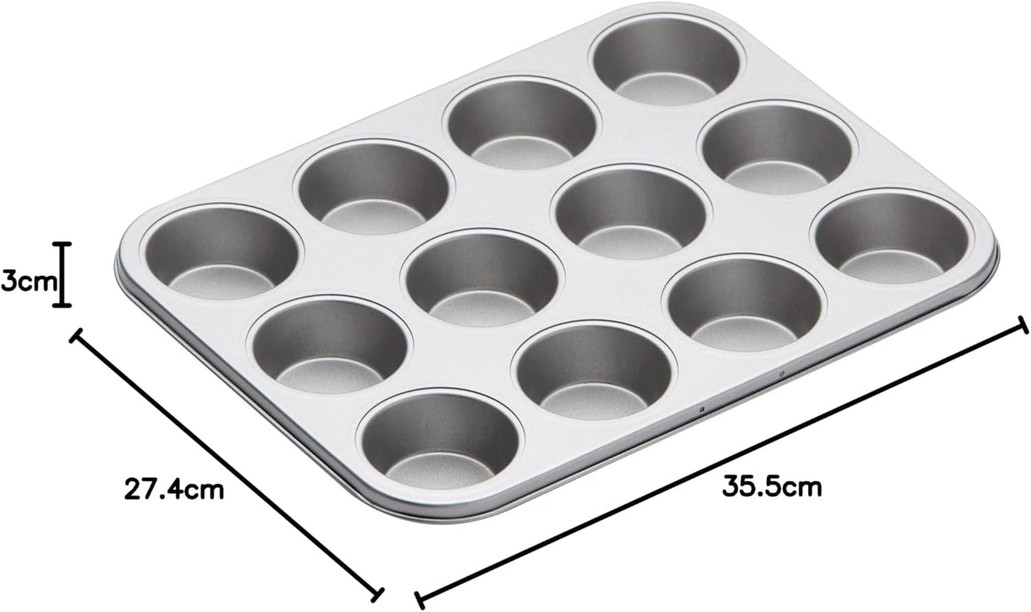 Bandeja para hornear muffins Kitchen Craft, cubierta antiadherente, capacidad para 12 muffins, 35 cm x 27 cm Naty Shop