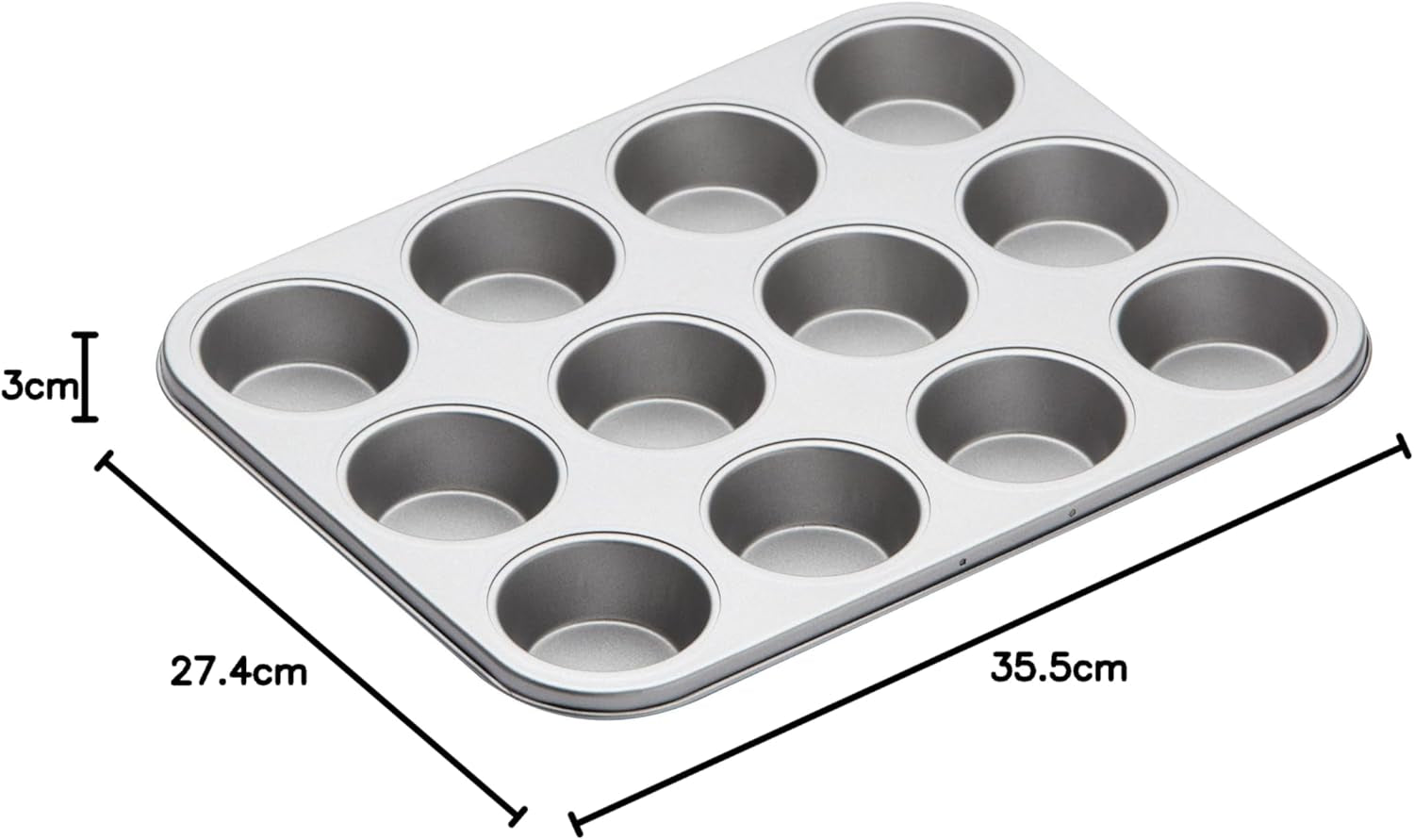 Bandeja para hornear muffins Kitchen Craft, cubierta antiadherente, capacidad para 12 muffins, 35 cm x 27 cm Naty Shop