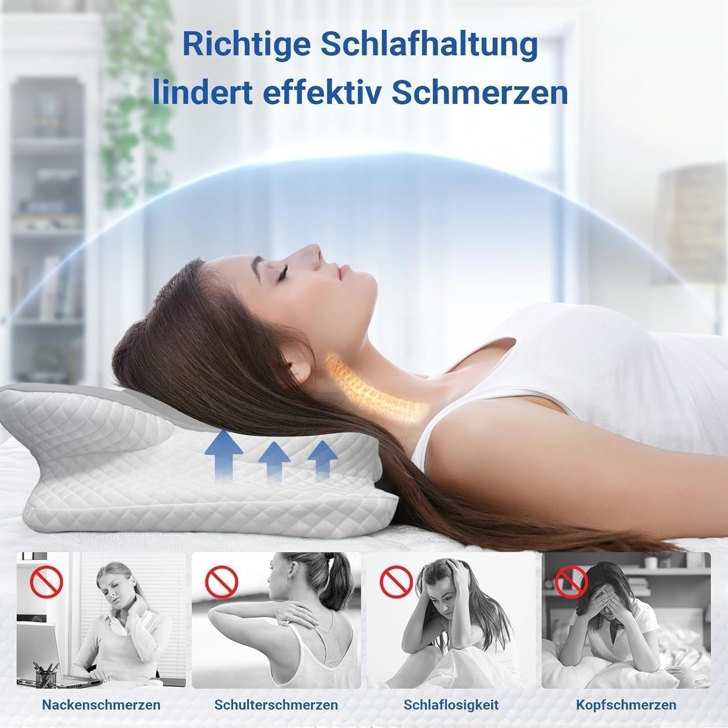 Hothands Almohada De Espuma Viscoelástica Almohada Ortopédica Ergonómica Lado Espalda Almohada para Alivio Del Dolor Abdominal Mejora La Calidad Del Sueño 62X41X13/11Cm Almohadas Ortopédicas Cervicales Naty Shop