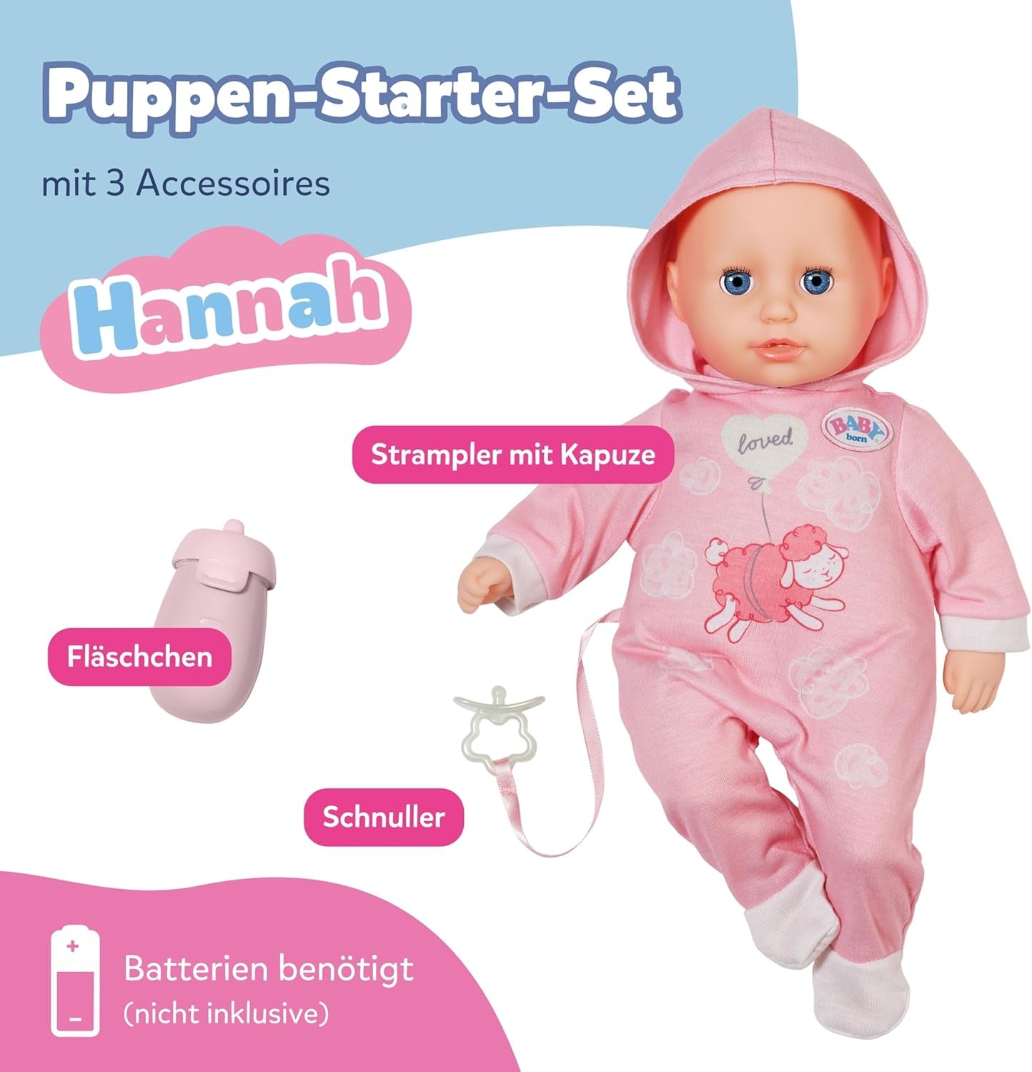 BABY Born Hannah Play with Me - Muñeca bebé con 5 funciones - Cuerpo de material blando incluidos accesorios - Muñeca de 36 cm - Funciona con pilas - Apto para niños a partir de 1 año