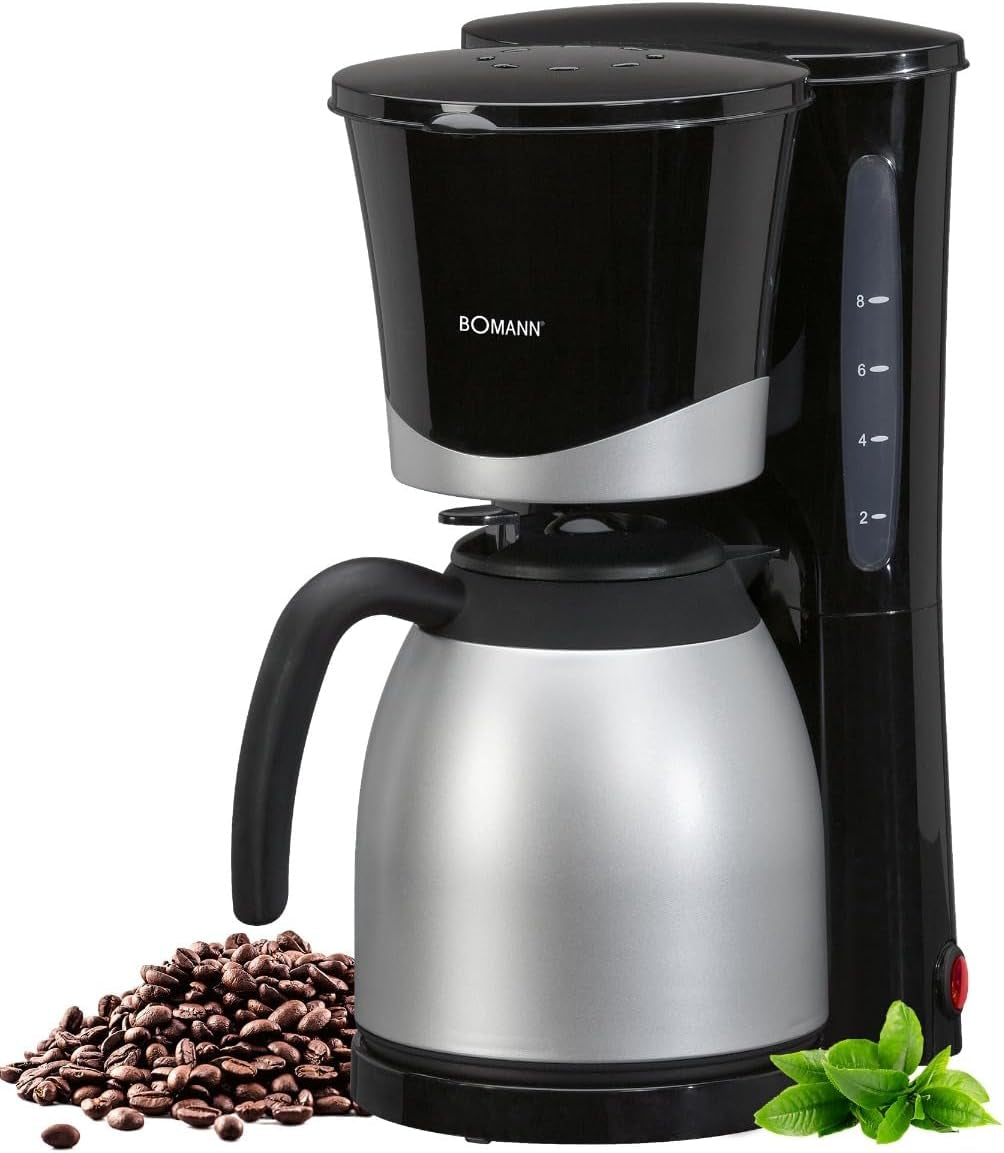 Cafetera Bomann® con termo | para 8-10 tazas de café | sin pérdida de temperatura | cafetera con filtro | 1 litro | Café expreso | Cafetera de filtro con termo | KA 168 negro