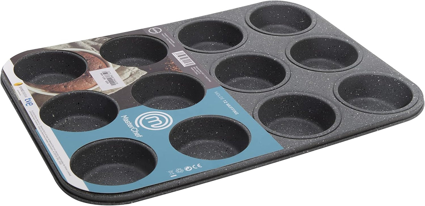 Masterchef MCA-MUF Muffinform Para 12 Cupcakes Muffinblech Aus Karbonstahl, Acero Inoxidable, Acero Moldes y bandejas Naty Shop