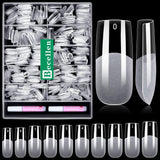 Becellen 500 puntas de uñas artificiales, puntas de uñas de gel suave, cobertura completa, puntas de uñas de gel, uñas artificiales prepulidas, juego de pegamento para decoración de uñas (almendras)