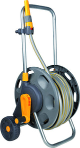 HOZELOCK - Enrollador de manguera Plus 50 M (Ø 12,5 mm) montado: Capacidad máxima 60 m, estable y robusto para uso general, montado con 50 m de manguera, 1 boquilla pulverizadora + conectores [2435R0000]