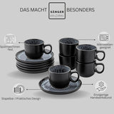 SANGER Sídney | Juego de 12 tazas de café expreso de cerámica, juego de tazas de moca para 6, tazas y platillos, apto para lavavajillas y microondas, gris oscuro, 80 ml | LA COLECCIÓN DE VALOR