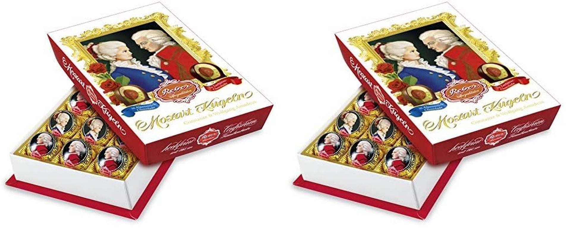 Reber Bolitas Mozart con chocolate negro, pack de 6 con mazapán y turrón, vegano - 1 x 120 g