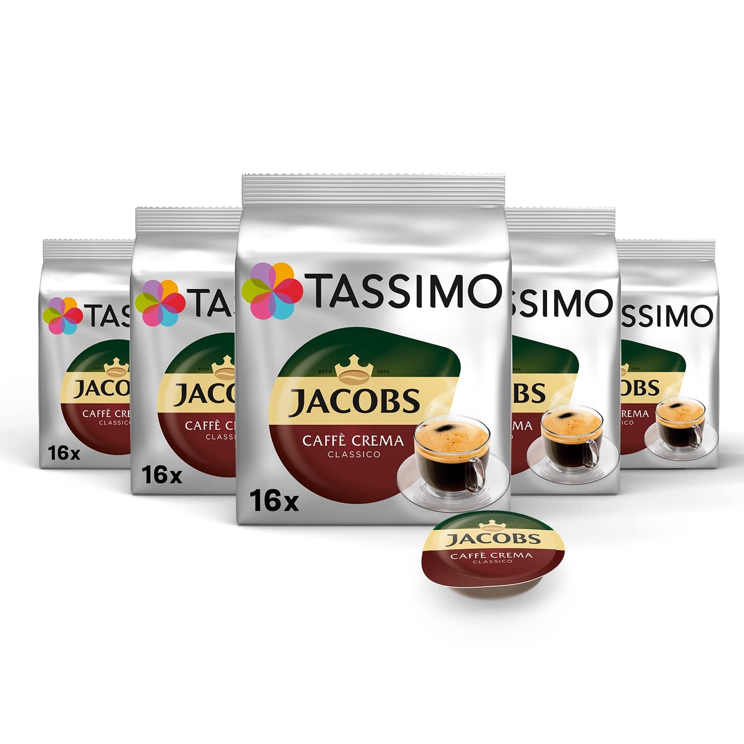 Tassimo Kapseln Jacobs Caffè Crema Classico, 5 x 16 pastillas, 80 cápsulas de café