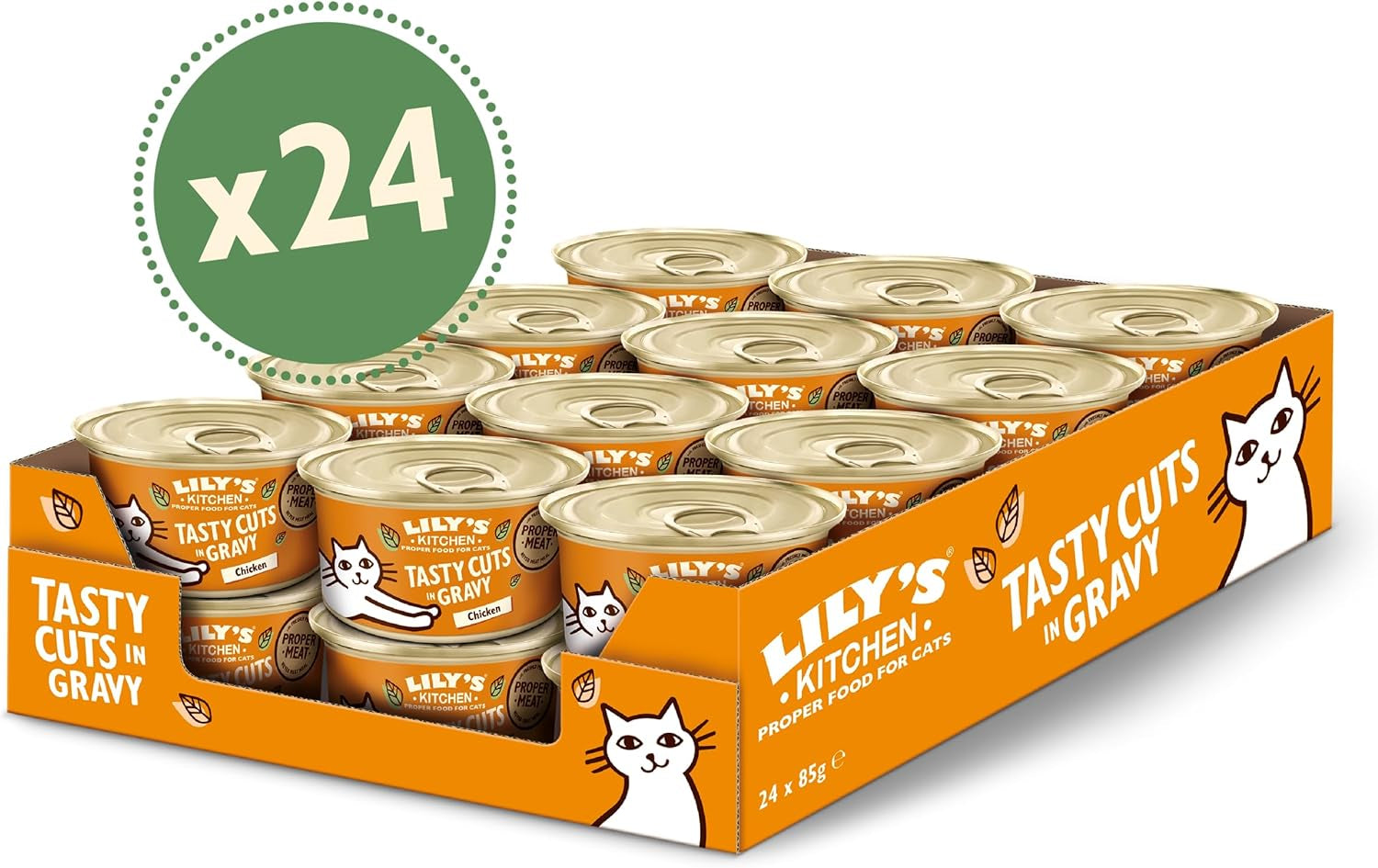 Lily's Kitchen Comida húmeda natural para gatos adultos, enlatada, sabrosos trozos en salsa de pollo, receta sin cereales (24 bandejas x 85 g)