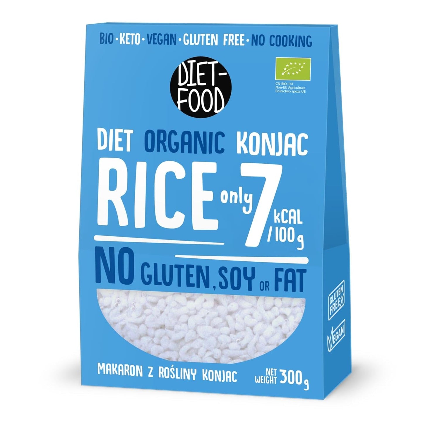 DIET-FOOD Arroz instantáneo Shirataki Konjac orgánico, bajo en carbohidratos, bajo en calorías, vegano, sin grasa, sin soja, sin gluten, apto para ceto, adelgazante, 300 gramos