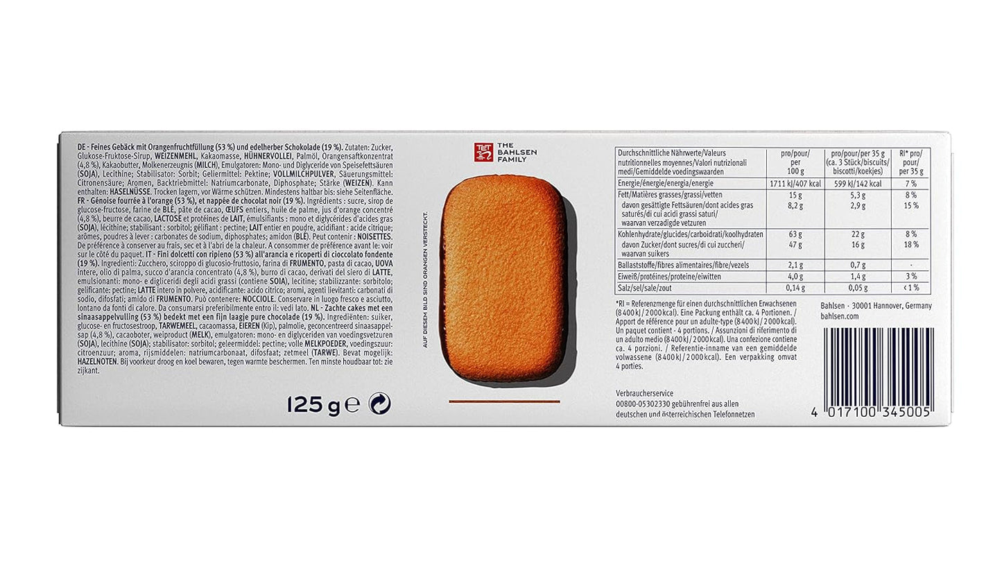 Bahlsen Messino Edelherb - Paquete de 4 - Masa esponjosa con relleno de chocolate y naranja Edelherb (1 x 125 g)