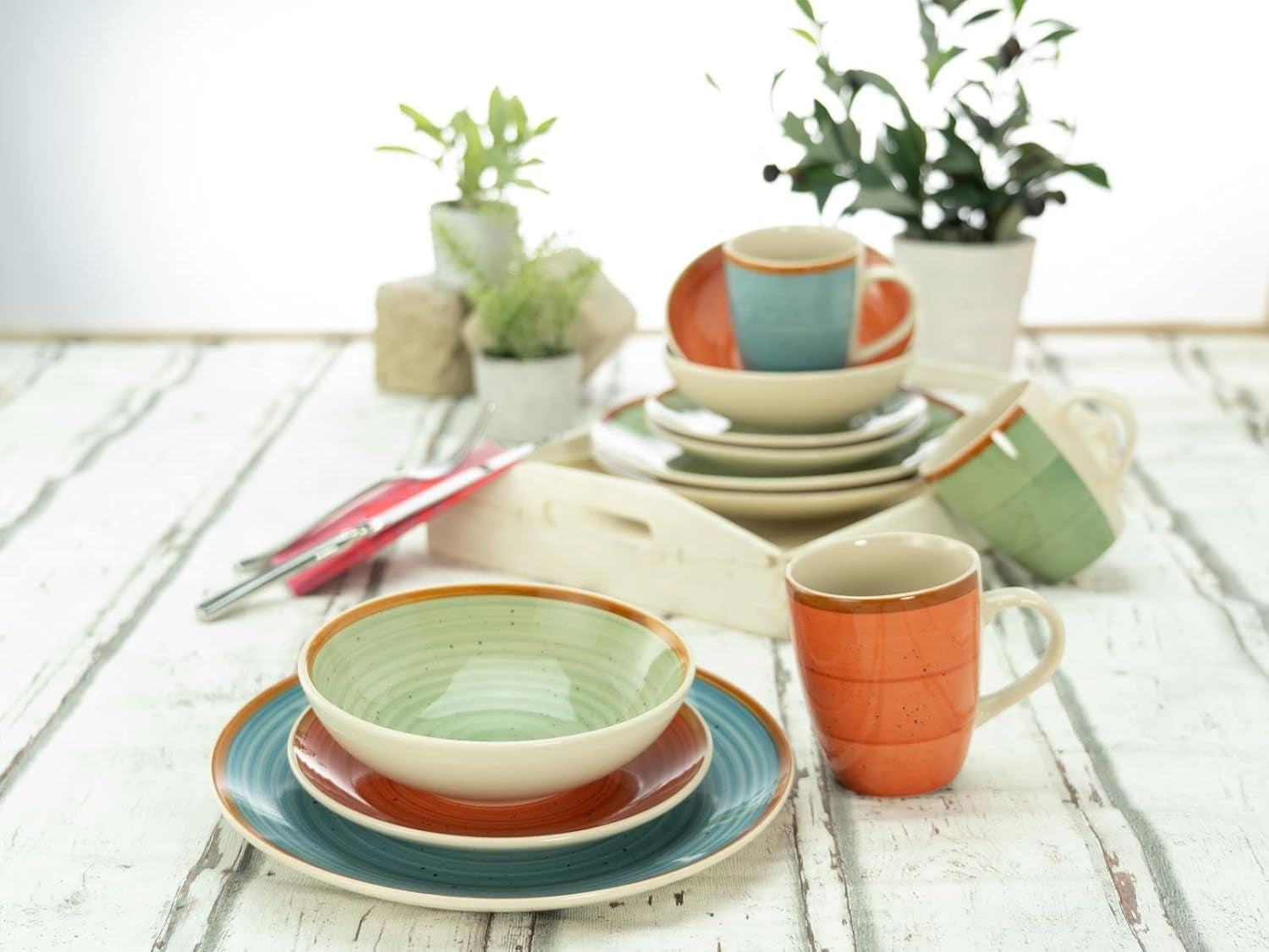 CreaTable, 22851, serie COUNTRY, juego de vajilla de 24 piezas para 6 personas, servicio combinado de porcelana, apto para lavavajillas y microondas, fabricación de calidad