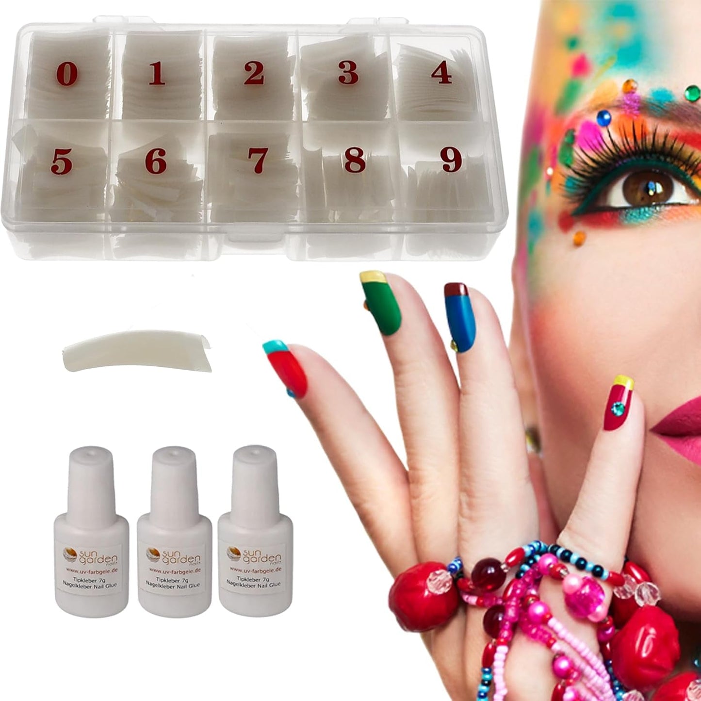 Sun Garden Nails Tipbox 500 puntas incl. 3 Consejos Consejos De Pegamento Consejos De Uñas Pegamento - Modelado De Uñas