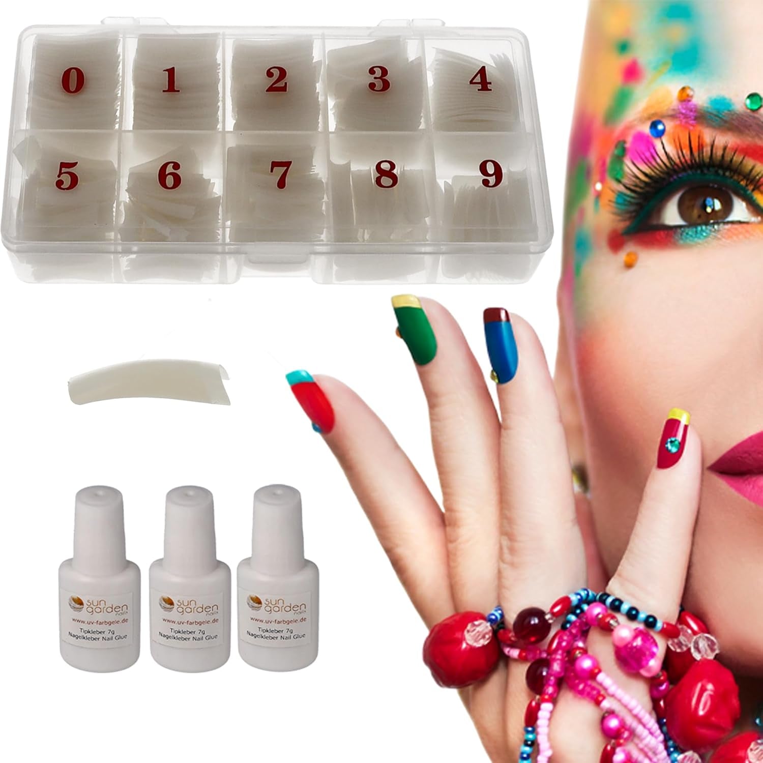 Sun Garden Nails Tipbox 500 puntas incl. 3 Consejos Consejos De Pegamento Consejos De Uñas Pegamento - Modelado De Uñas