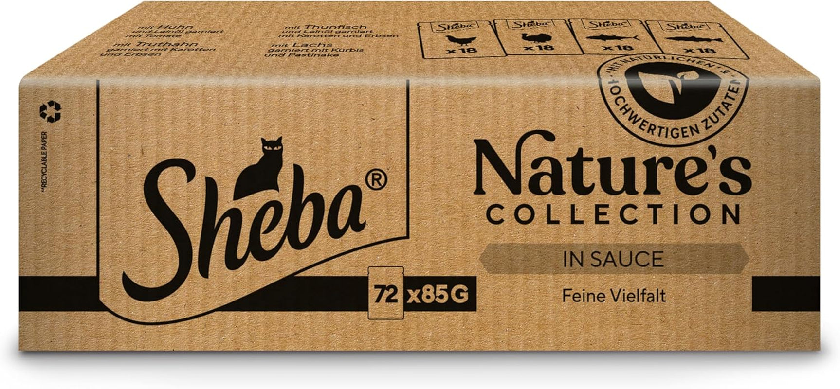 SHEBA Nature's Collection en salsa - Alimento húmedo para gatos de alta calidad, variedad fina (MSC) en sobres porcionados - 72 x 85 g