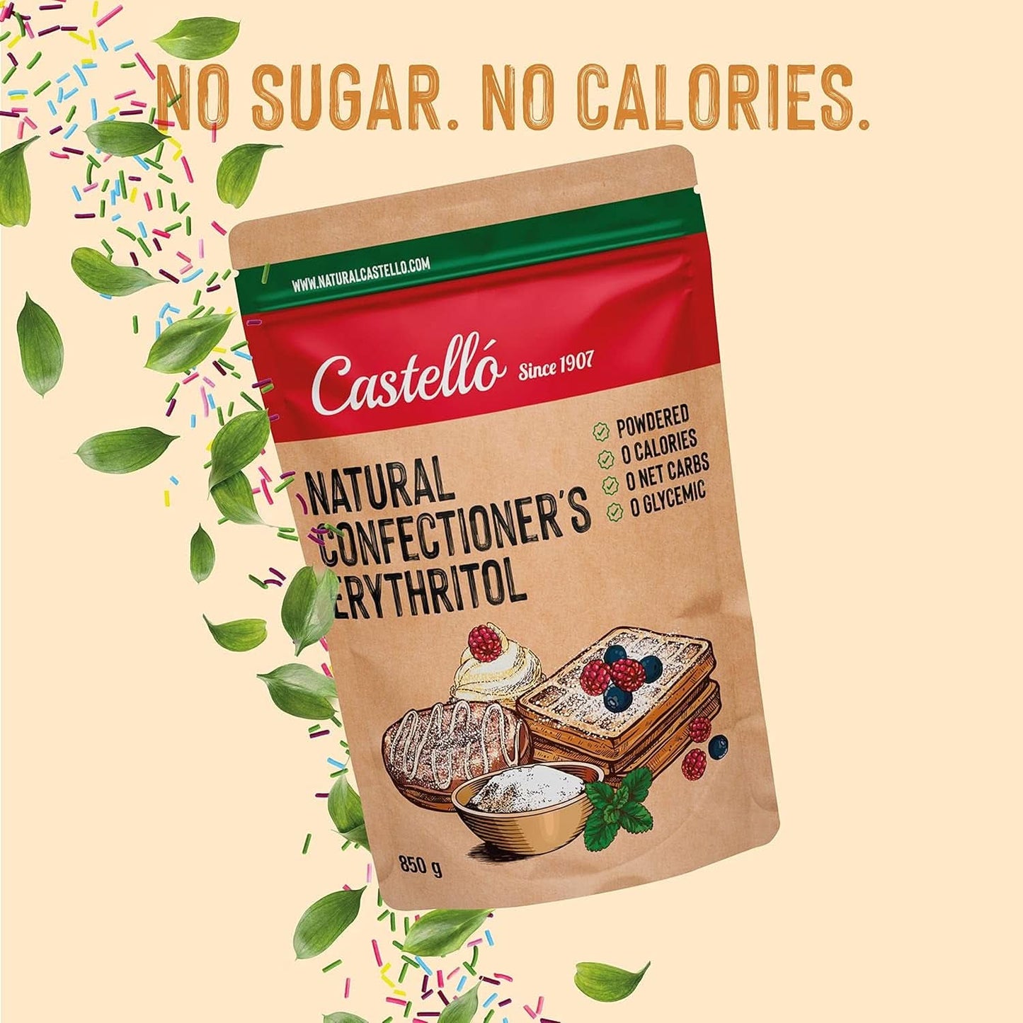 Eritritol natural - Azúcar glaseado | 10G = 7G azúcar, 850 gramos Edulcorantes Naty Shop