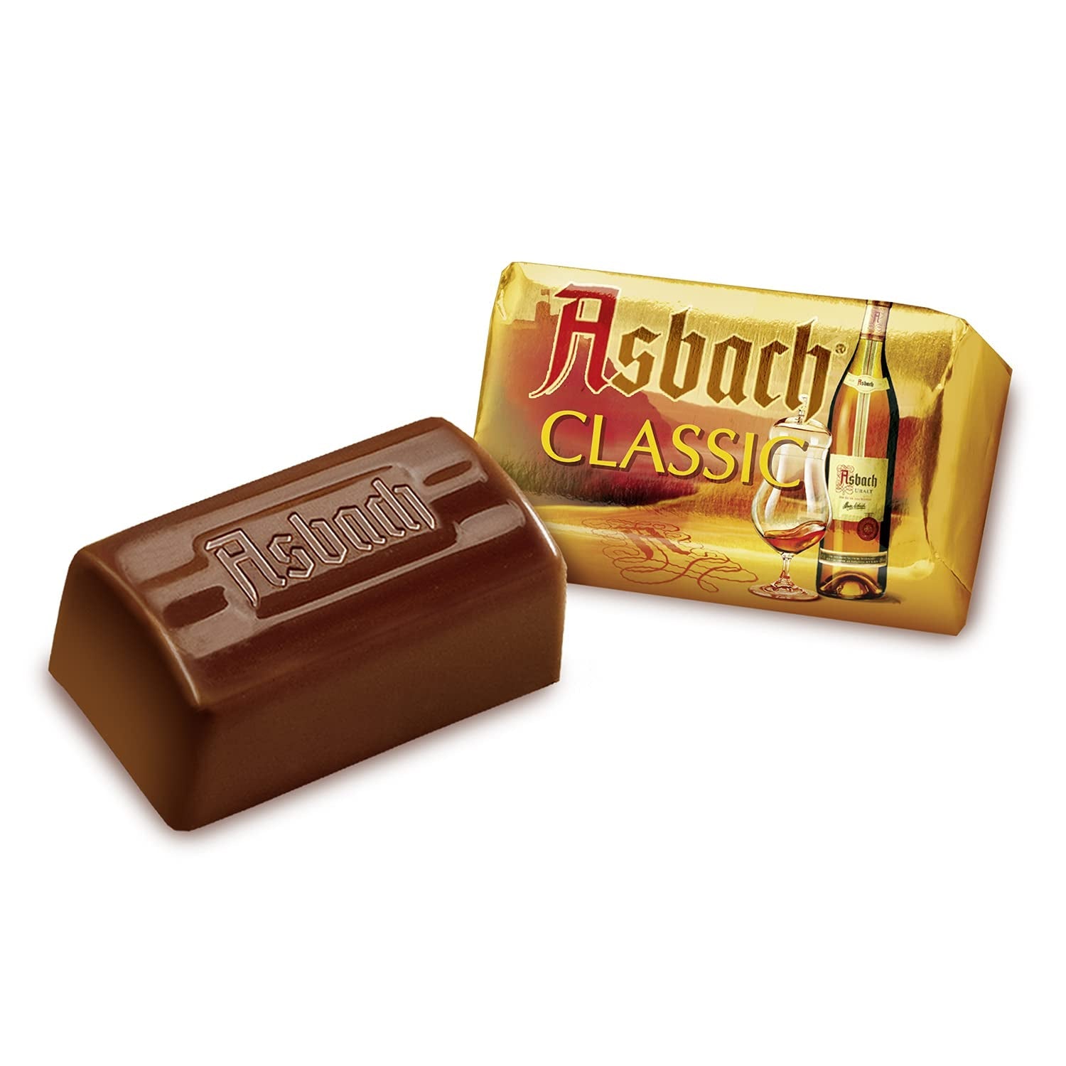 RCP Asbach bombones delicados en botellas con costra - 1 x 310 g - Chocolate negro con relleno de Asbach