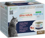 Comida ligera natural Almo Nature HFC - Nassfutter para Katzen - Thunfisch, Huhn & Schinken - Grado humano, sin gluten - 50 g, paquete de 4