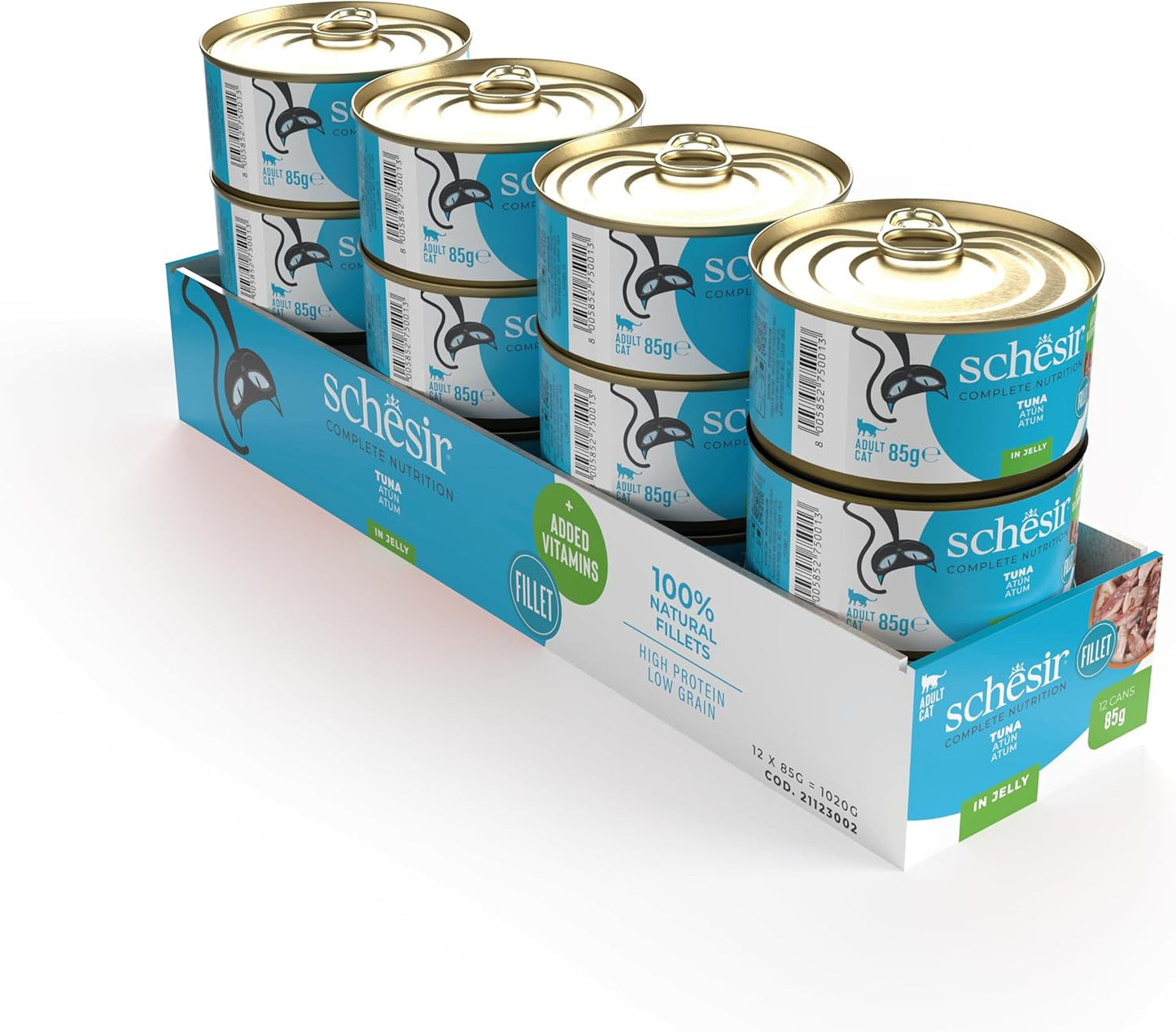 Atún en gelatina, comida húmeda para gatos, enlatada, 100% natural, con vitaminas añadidas, 12 x 85g
