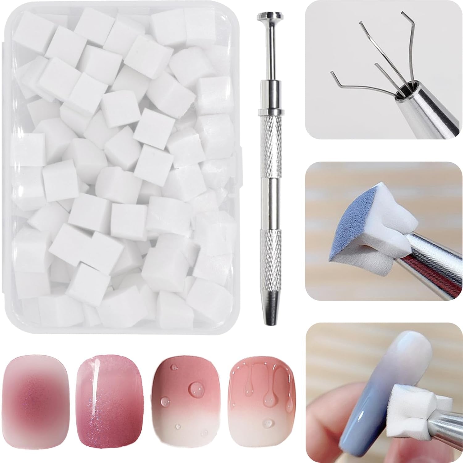 100 Stück Nail Art Schwamm Mit Metallgreifer, Esponja Pincel Aplicador, Esponja Nagel Pinsel, Nageldesign Zubehör Schwammpinsel, Verwendet, Um Eine Varavländ Von Gradient Nail Art Patterns Zu Ersetlen