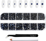 Beadsland 2500 piezas de piedras de cristal para decoración de uñas con parte trasera plana, piedras preciosas para trabajos manuales de 8 tamaños SS4 ~ SS30 con pinzas y puntas (Kristall Weiss)