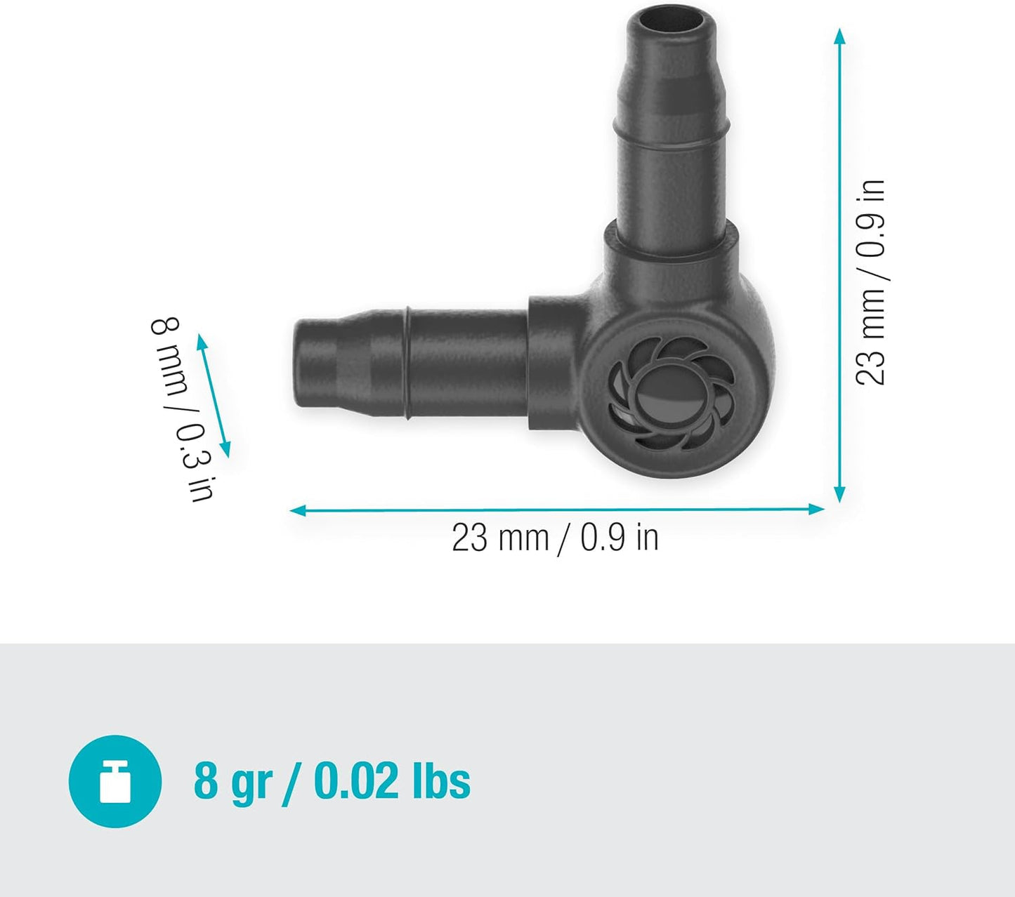 Pieza en L para Gardena Micro-Drip de 4,6 mm (3/16 pulgadas): para cambiar la dirección de distribución y las líneas de goteo en 90 grados, instalación sin dobleces, tecnología de conexión fácil y flexible (13212-20)
