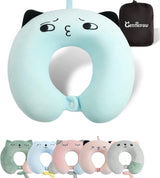 Almohada para el cuello, almohada para el cuello para niños para avión, coche, viaje en tren, almohada de viaje de espuma viscoelástica para adultos, almohada en forma de U con bonito patrón de animales, funda desmontable (Rosa2) Naty Shop Almohadas ortopédicas cervicales azul2